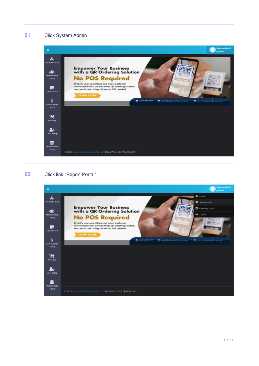 Open the Report Portal from the profile menu